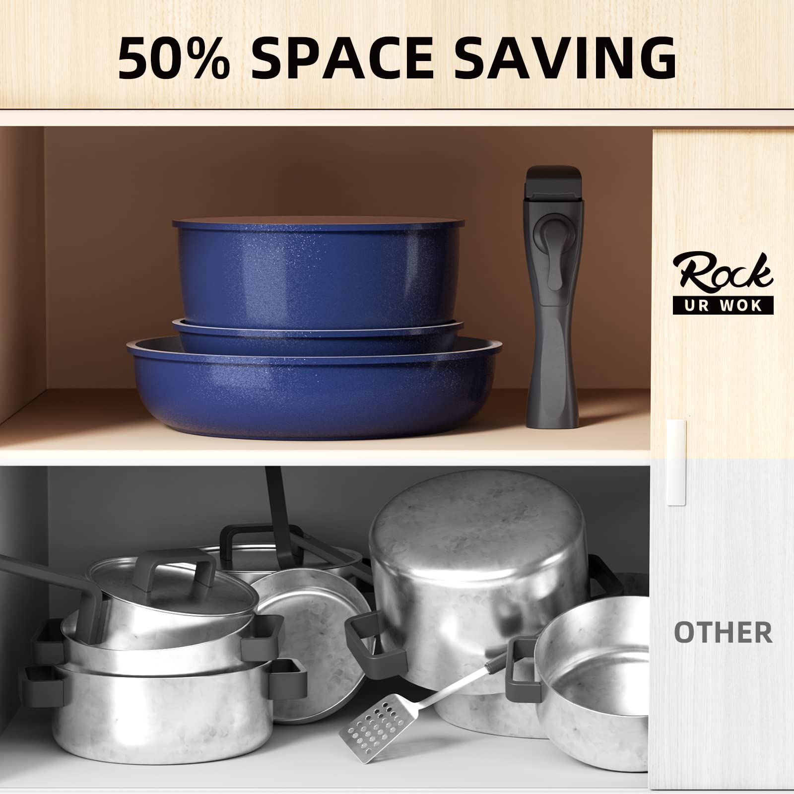 ROCKURWOK Ceramic Nonstick Pots and Pans with Removable Handle Cookware Set  7pcs – Rockurwok